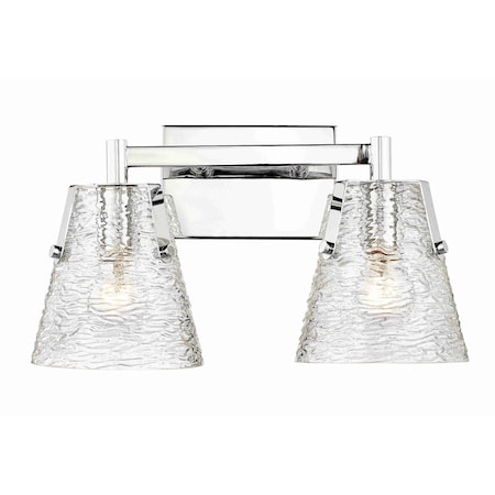 Z-Lite Analia Vanity, 2-Light, 16.5 In.W x 7.5 In.L x 9.25 In.H, Chrome/Clear Ribbed 1101-2V-CH